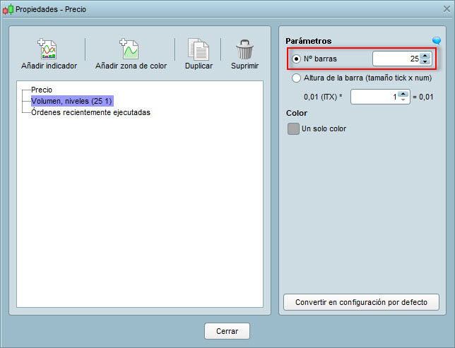 configuracion trading volumen precio