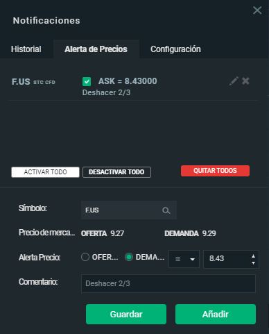 xtb alerta precios objetivo