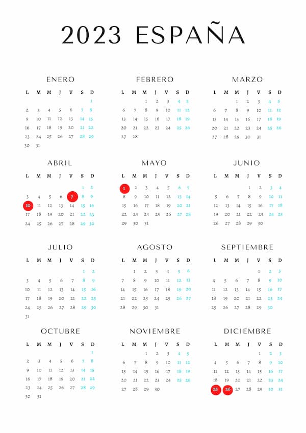 Calendario Anual 2023 España