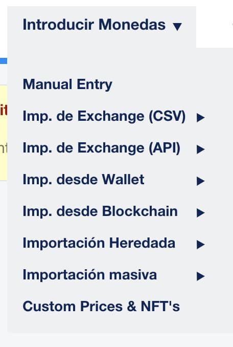 metodos de importacion cointracking