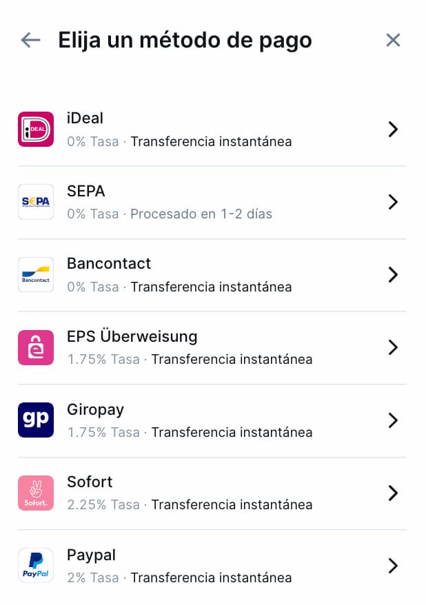 metodo pago bitvavo