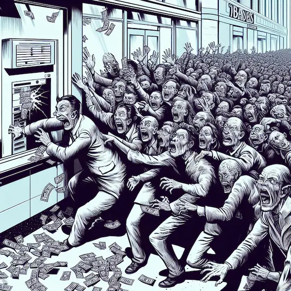 personas asustadas banco