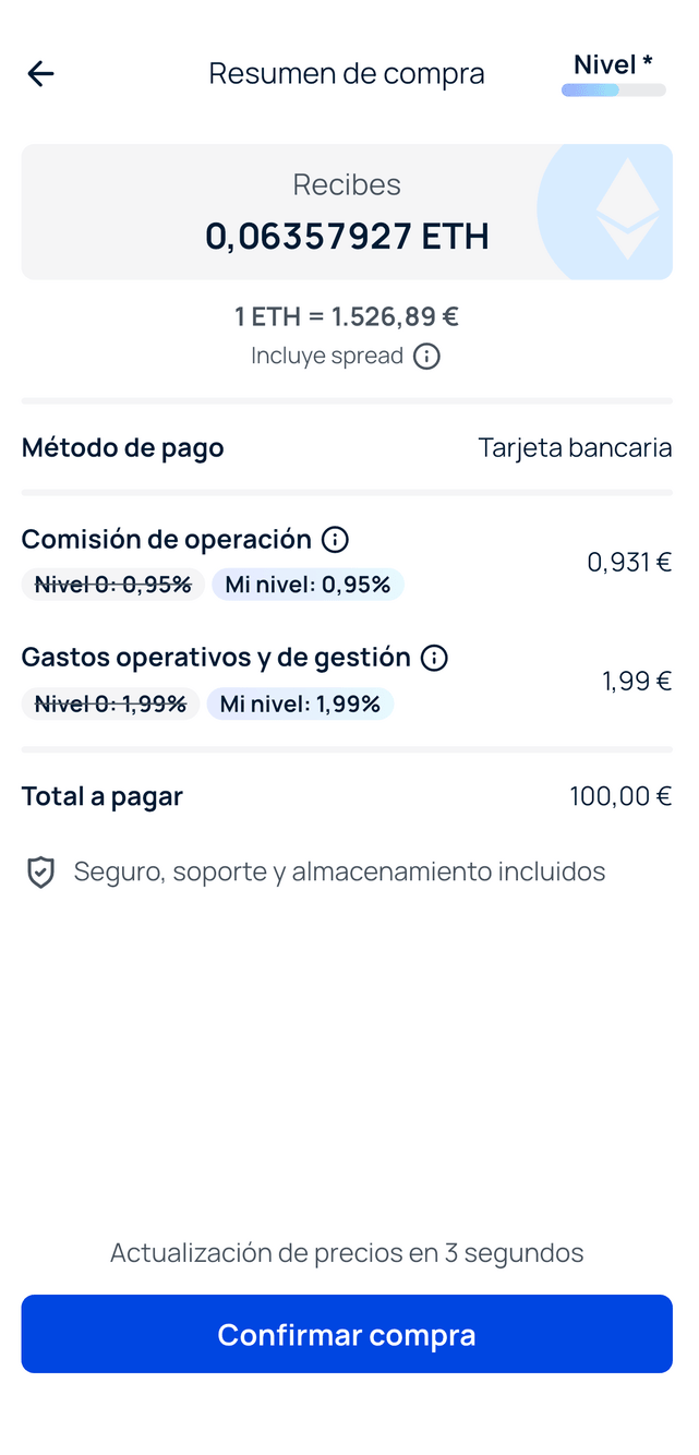 Confirmar compra de Ethereum en Bit2Me