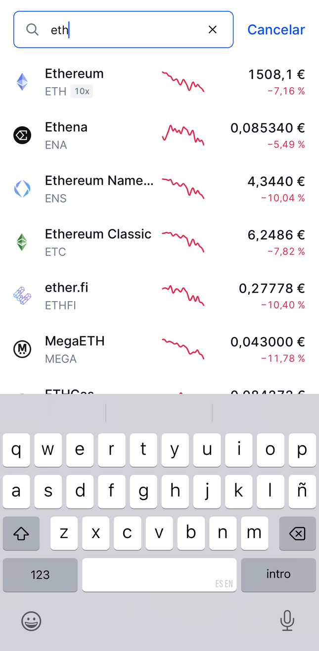 Seleccionar Ethereum en Bitvavo