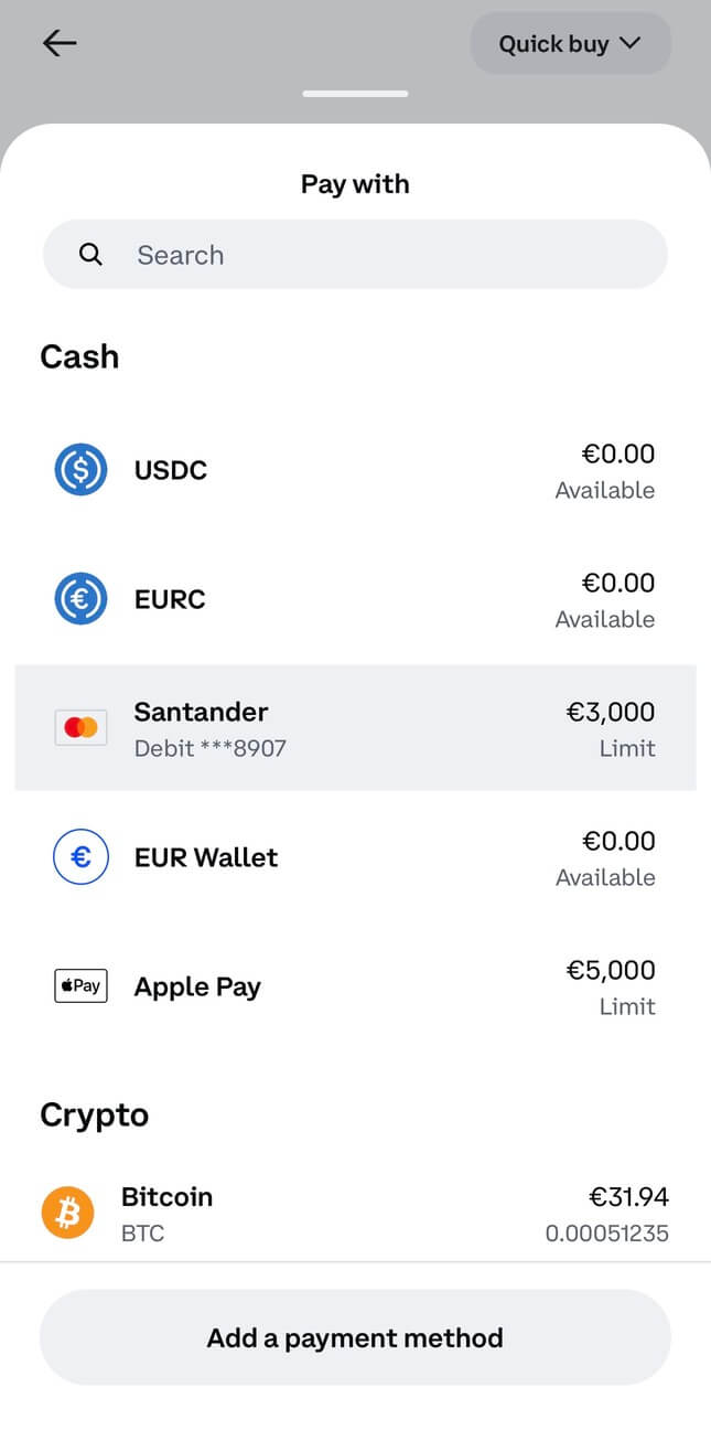 Introducir importe en Coinbase