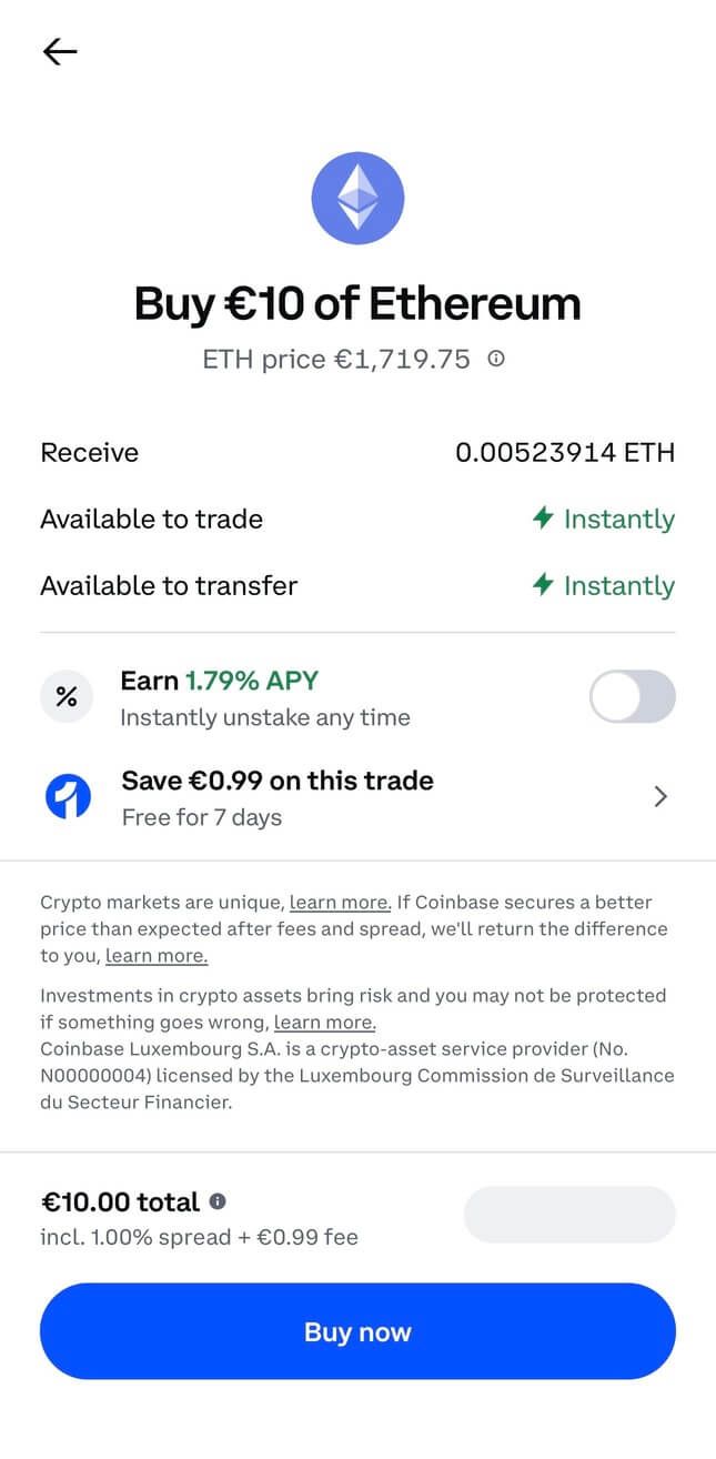 Confirmar compra de Ethereum en Coinbase