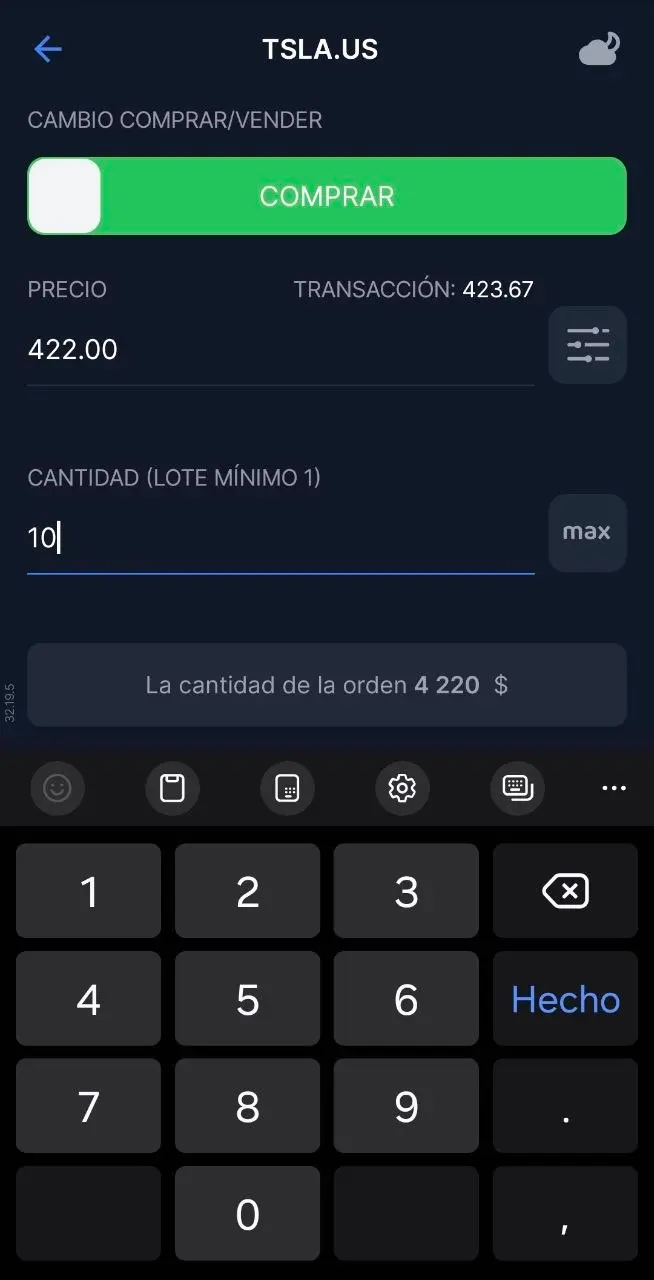confirmación de compra acción