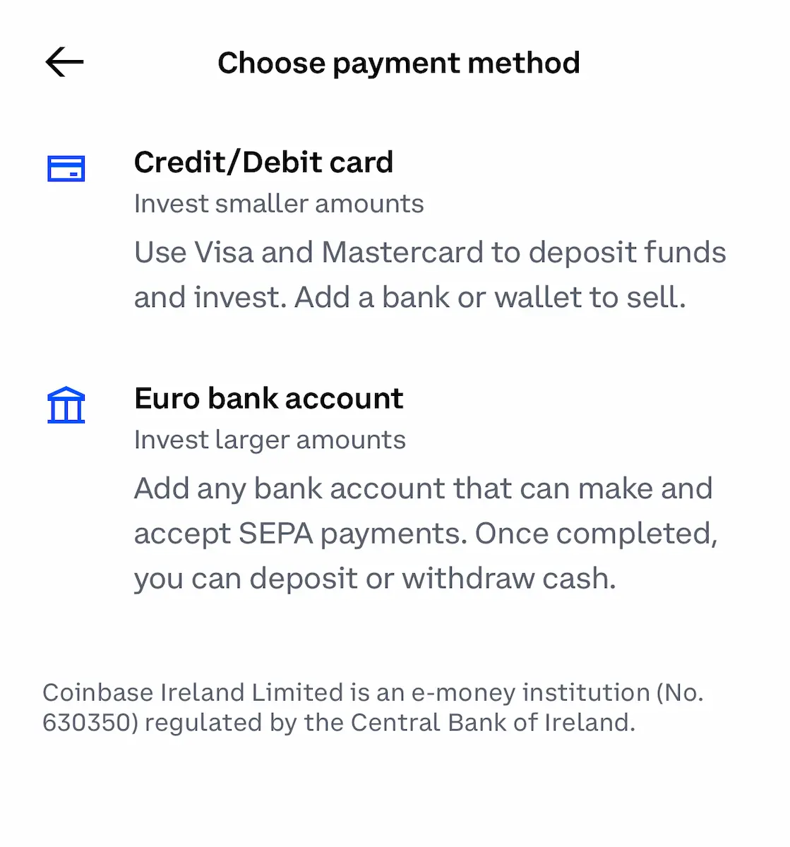 metodos de pago coinbase